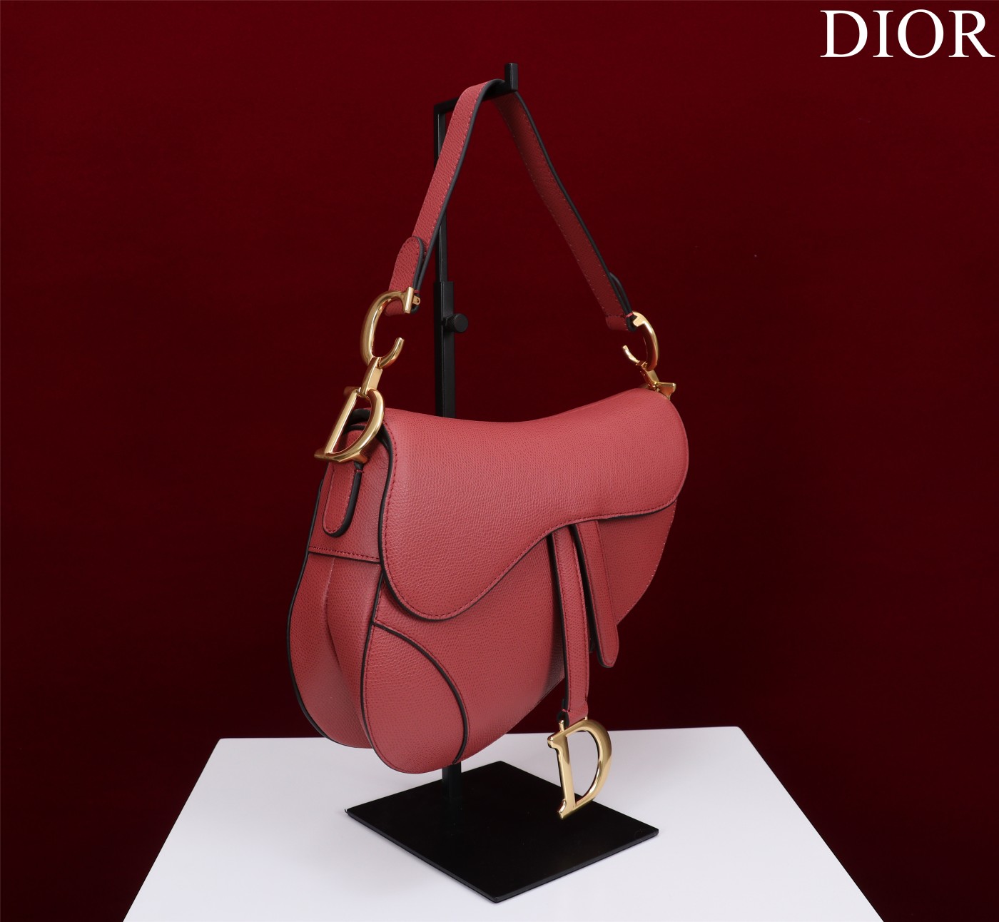 Saddle Bag with Strap Coral Grained Calfskin